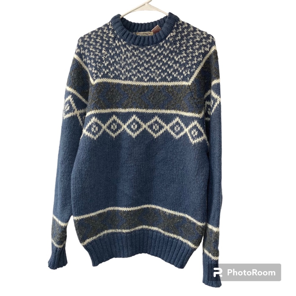 Vintage Midwest Clothing Mens Wool Blend Sweater Geometric Pattern Blue Size L